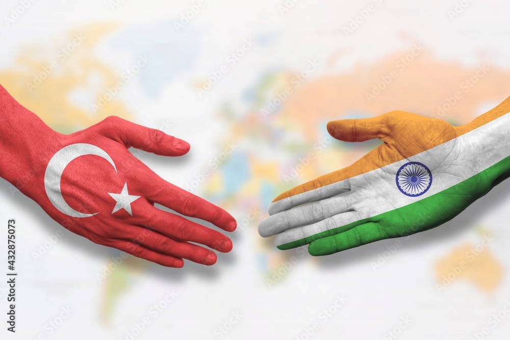 Turkey and India Flag handshake symbolizing partnership and cooperation Stock Photo Adobe Stock