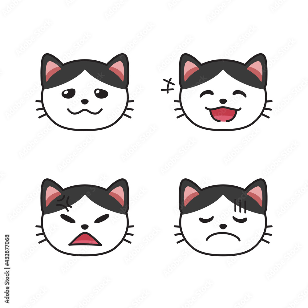 Fototapeta premium Set of cat faces showing different emotions for design.