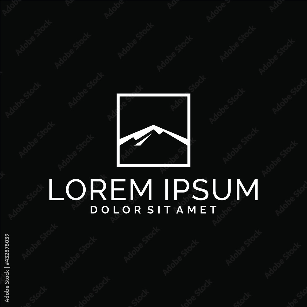 Mountain logo template with square window simplicity illustration in flat design monogram symbol Mountain logo template with square window simplicity illustration in flat design monogram symbol