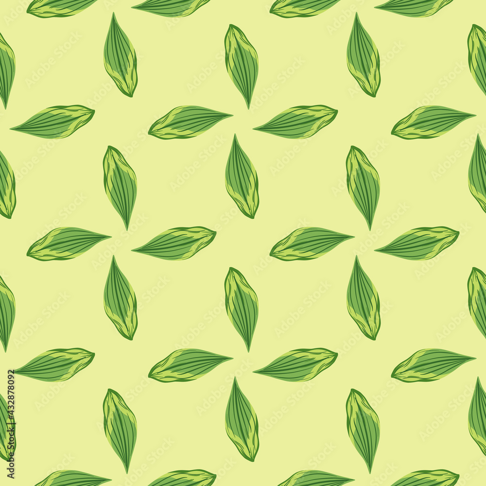 Geometric style seamless doodle pattern with leaf print in doodle style. Light yellow background. Geometric style seamless doodle pattern with leaf print in doodle style. Light yellow background.