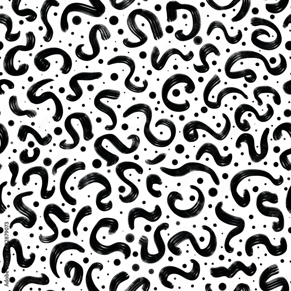 abstraction, black brush strokes, pattern. Illustration for printing, greeting cards, posters, stickers, textile and seasonal design. Isolated on white background.