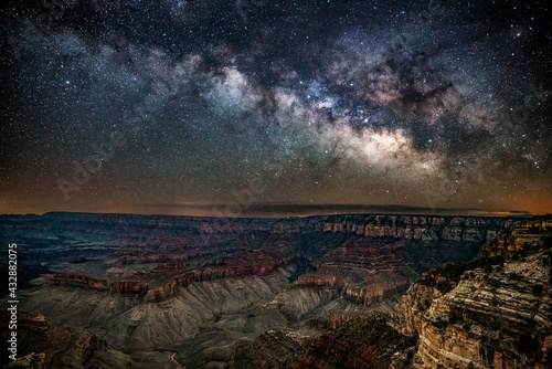 The center of the Milky Way rising over the Grand Canyon in Arizona.