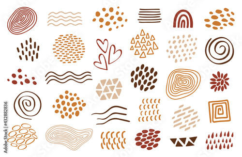 Organic shapes set, vector elements. Hand drawn abstract forms, terracotta colors, isolated on white. Modern illustration. Templates for design social media posts, stories background, covers, prints.