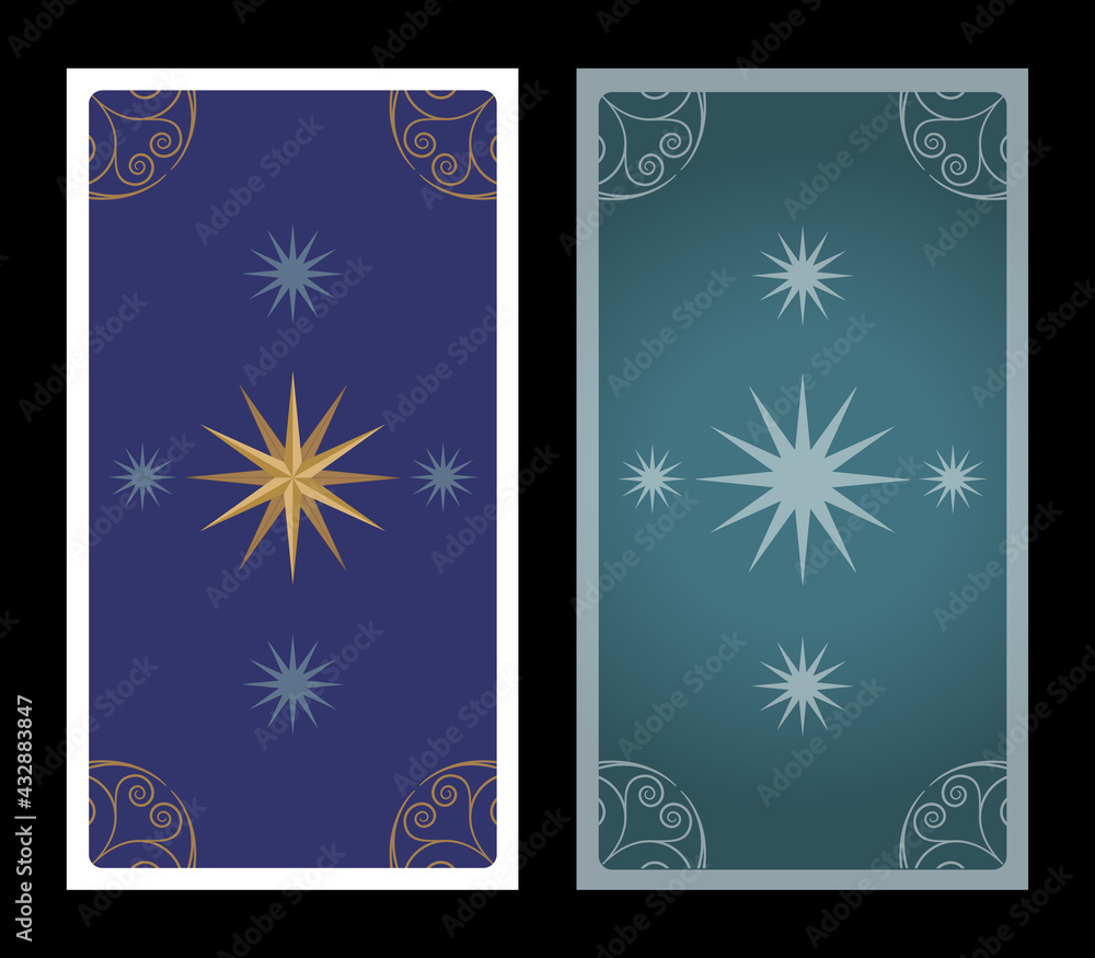 Tarot card or playing card back with vintage ornamental frame and stars ...