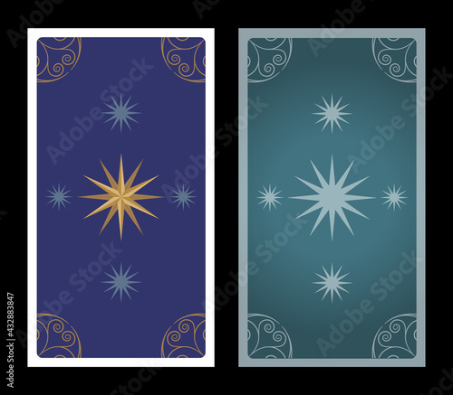 Tarot card or playing card back with vintage ornamental frame and stars