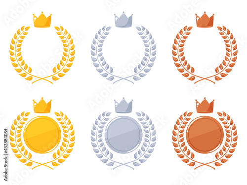 ランキング_かわいい月桂樹と王冠フレーム素材セット_金銀銅