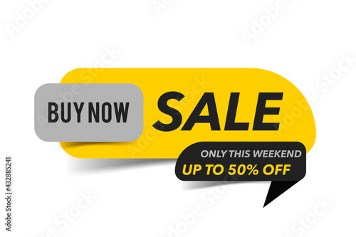 Only this weekend minimal banner, trendy Sale tag for print or web site design, black and yellow discount sticker with shadows. Vector element, eps10