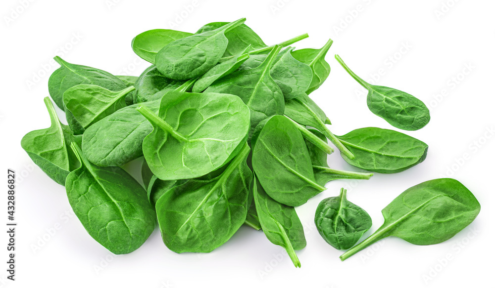 Spinach leaves isolated on white background. Pile of fresh green baby spinach Top view. Flat lay. Spinach leaves isolated on white background. Pile of fresh green baby spinach Top view. Flat lay.
