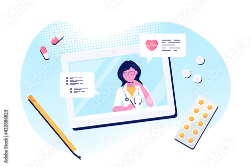 Online medical consultation concept illustration on white background