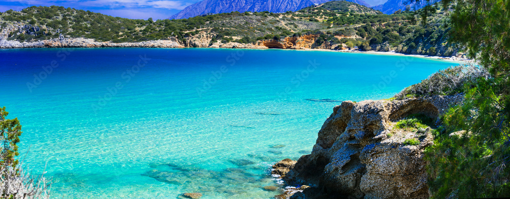 Most beautiful beaches of Crete island -Istron bay near Agios Nicolaos. Greece nature scenery