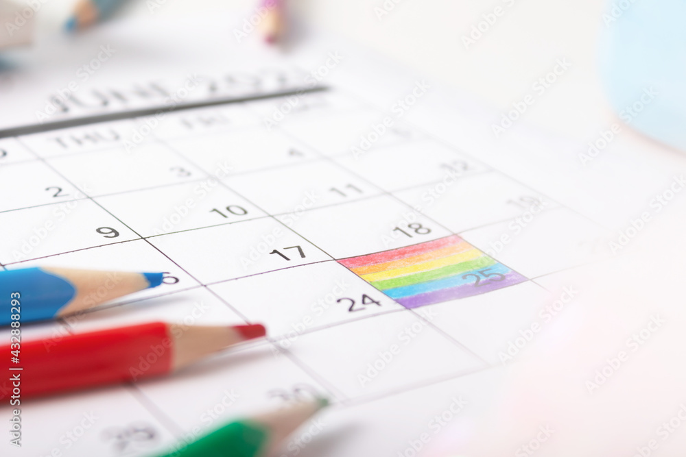 25 june rainbow flag day LGBT. Calendar.