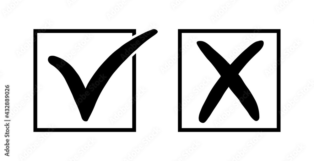 Wrong and right. Icon check mark yes and x. Black color sign isolated ...