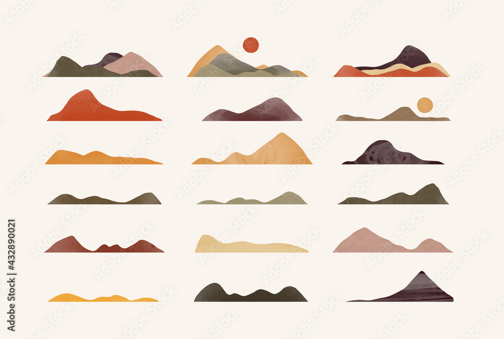 Set of trendy textured mountains. You can create a lot of different combinations of landscapes. Set of trendy textured mountains. You can create a lot of different combinations of landscapes.