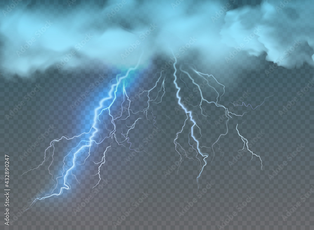 Vector realistic dark stormy sky with clouds, heavy rain and lightning ...