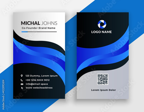 Modern corporate business card design in navy blue-black  with the Professional layout