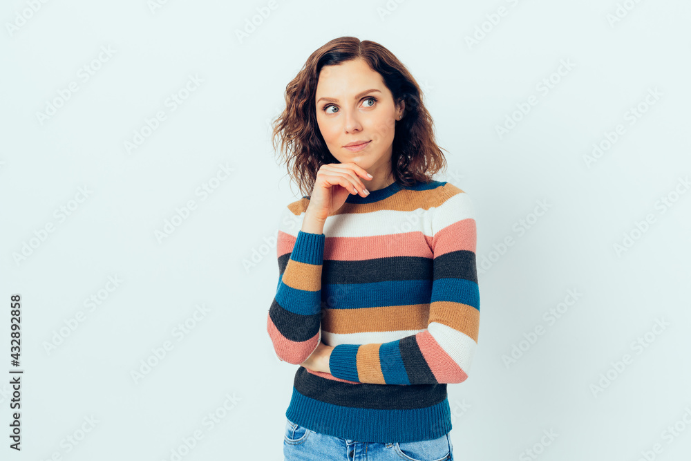 Curious young woman wearing casual outfit Curious young woman wearing casual outfit