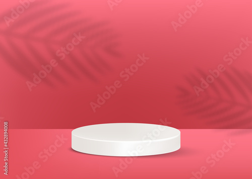 White product podium with tropical palm shadow on the pink background Vector