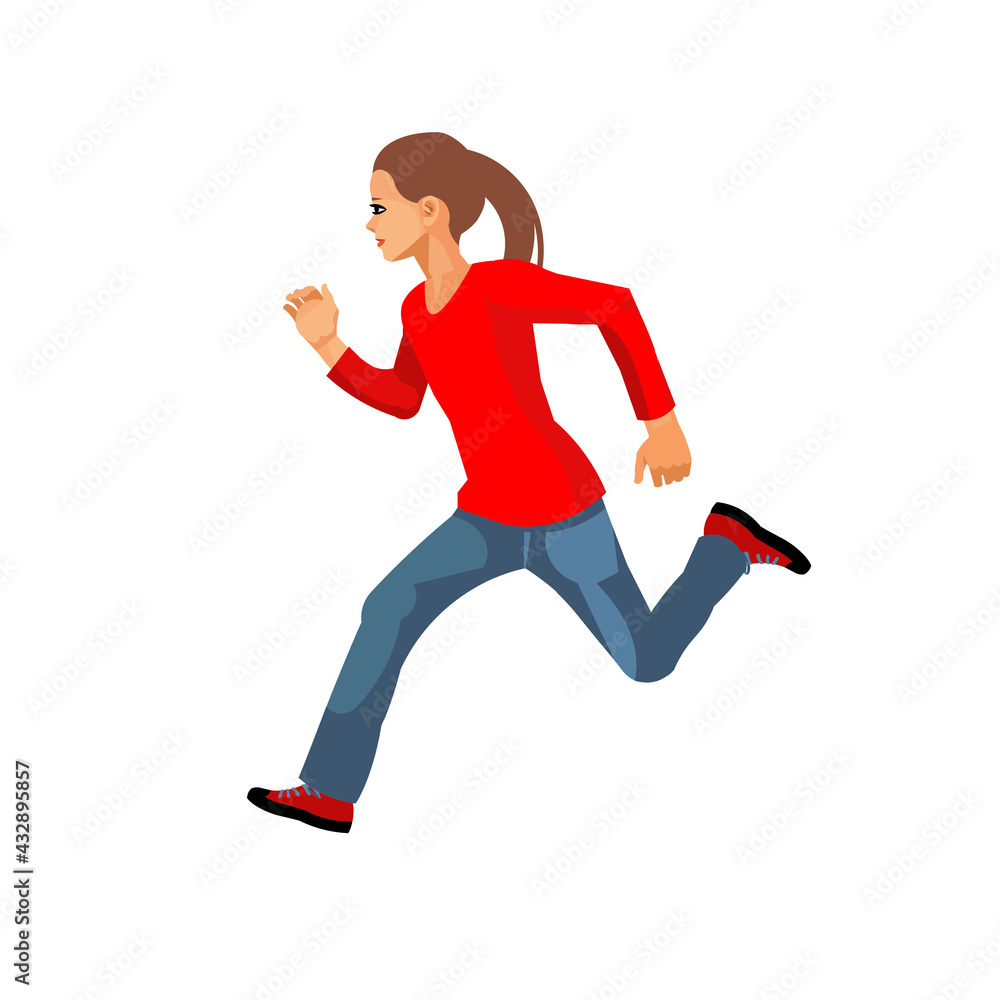 Vector isolated figure of a teen girl running fast Vector isolated figure of a teen girl running fast