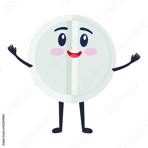 Pill character flat medicine. Vector illustration.