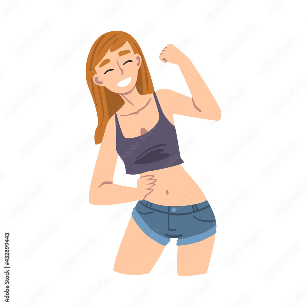 Young Excited Woman Showing Approving Gesture Fist Pumping Vector Illustration Young Excited Woman Showing Approving Gesture Fist Pumping Vector Illustration