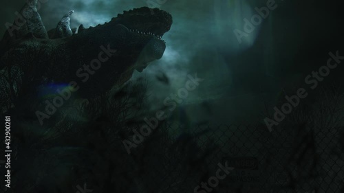 a big, huge, scary monster creature appearing out of forest on a stormy night photo