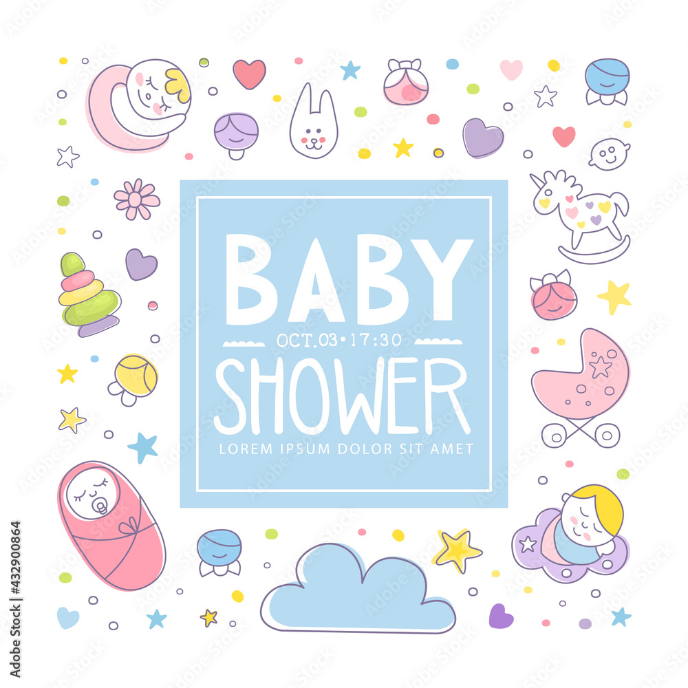 Cute Baby Care Square Card Template Vector Illustration