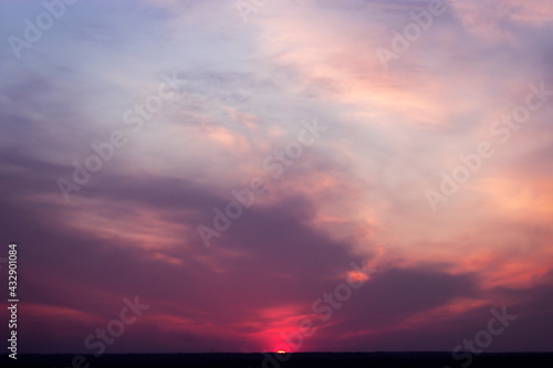 summer sunset. Red sun receding beyond the horizon © Алена Ягупа
