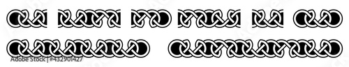 Celtic borders and knots. Traditional celtic ornament element, repear seamless pattern blocks. Braided black and white design for frame decoration. Vector illustration.