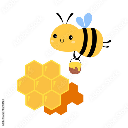 Cute Bee Carrying Bucket of Honey, Lovely Flying Insect Character Cartoon Vector Illustration