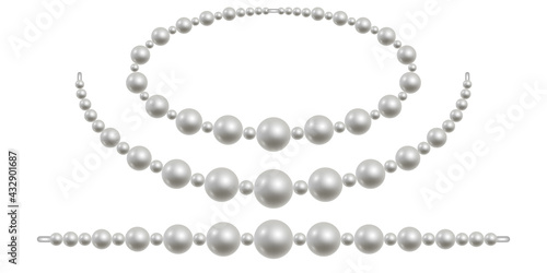 Pearl necklace isolated. White pearl beads for jewelry design. Precious nacre gemstones. Vector illustration