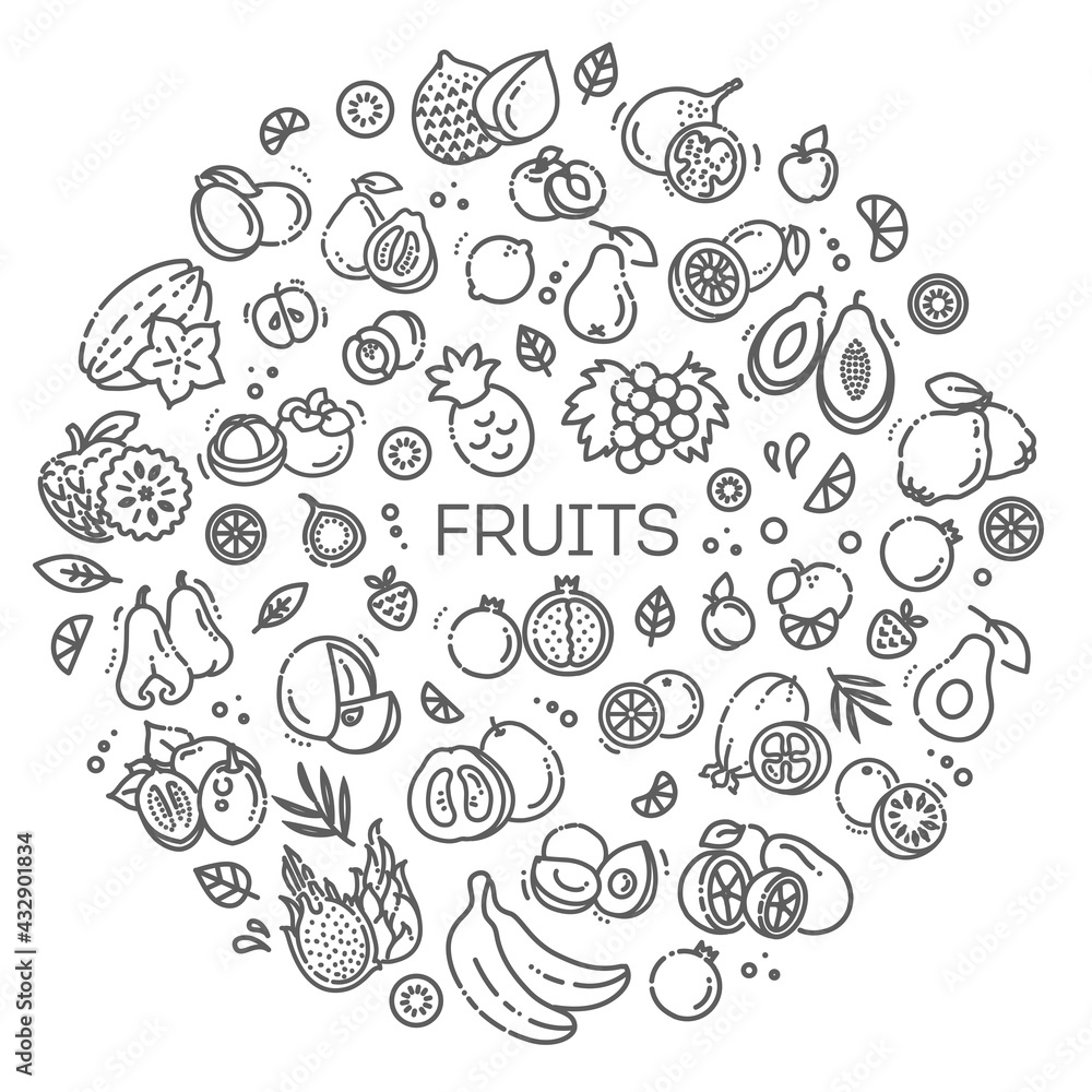 Fruits doodle drawing collection. Vector illustration Fruits doodle drawing collection. Vector illustration