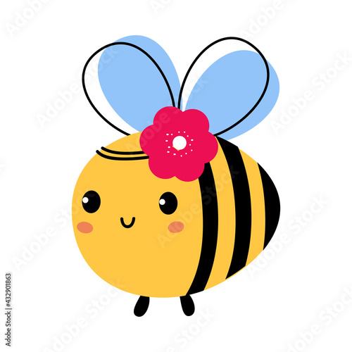 Adorable Honey Bee with Pink Flower on her Head, Cute Flying Insect Character Cartoon Vector Illustration