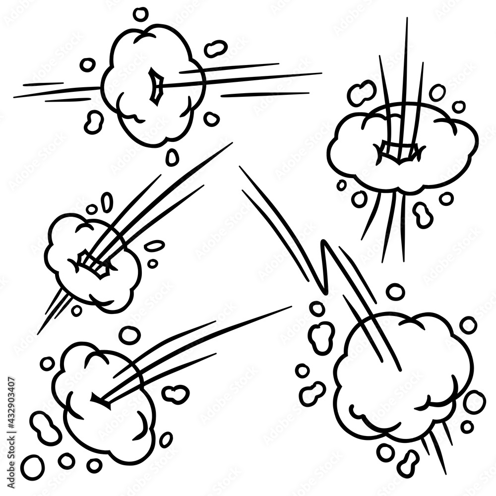 Effect of comic speed. Funny cloud of movement. Bubble cloud. Track and trace. Cartoon black and white illustration. Set of Funny smoke and steam. Effect of comic speed. Funny cloud of movement. Bubble cloud. Track and trace. Cartoon black and white illustration. Set of Funny smoke and steam.