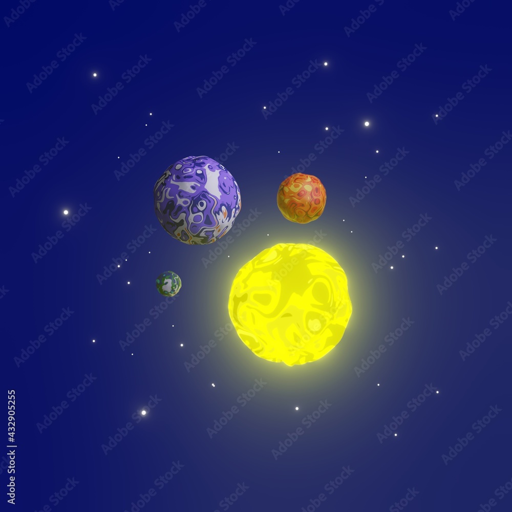 The sun and three planets