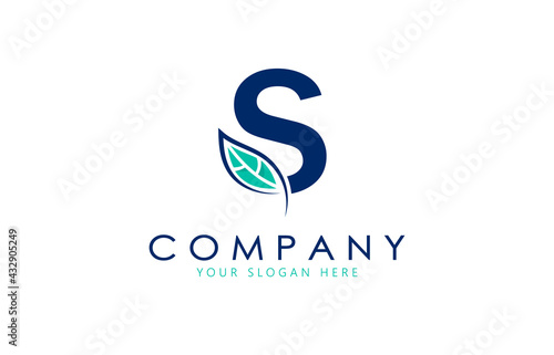 Letter S logo with leaf. Creative logo design. 