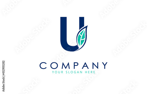 Letter U logo with leaf. Creative logo design. 