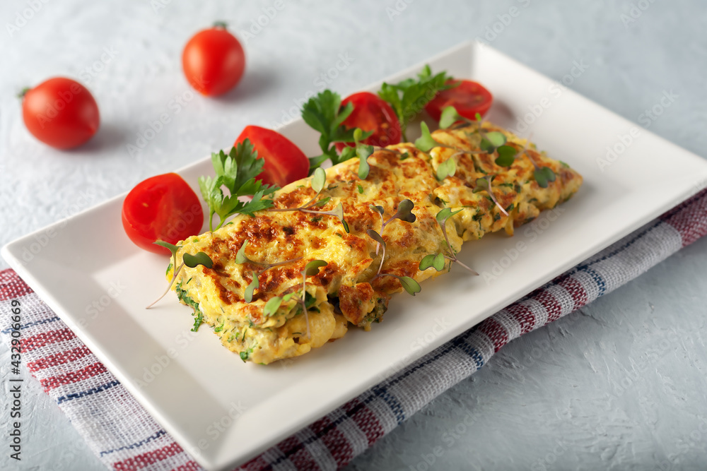 Fresh French omelet with fresh vegetables. Vegetarian food Fresh French omelet with fresh vegetables. Vegetarian food