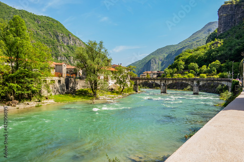 View on the Brenta river from Valstagna, Vicenza - Italy © REDMASON