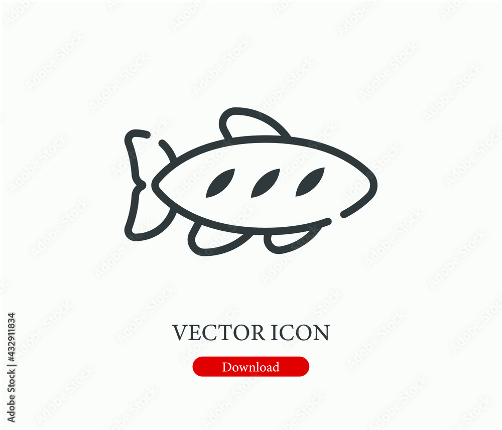 Fish vector icon. Editable stroke. Linear style sign for use on web design and mobile apps, logo. Symbol illustration. Pixel vector graphics - Vector Fish vector icon. Editable stroke. Linear style sign for use on web design and mobile apps, logo. Symbol illustration. Pixel vector graphics - Vector
