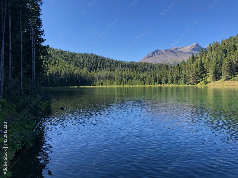 Chinook Allison Lake near Crowsnest Pass, Alberta, Canada. Chinook Lake is one of the most popular campgrounds in the Crowsnest Pass area