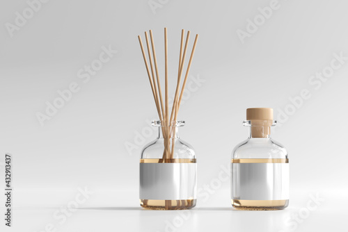 Isolated Incense Air Freshener Reed Diffuser Glass Bottle 3D Rendering photo