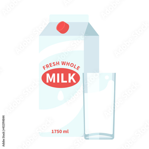 Cartoon vector illustration isolated object fresh whole drink milk bottle and glass cup