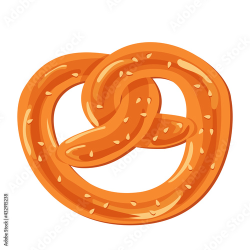 Cartoon vector illustration isolated object delicious flour food bakery bread pretzel with sesame