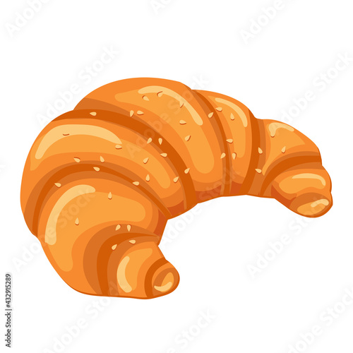 Cartoon vector illustration isolated object delicious flour food bakery bread croissant with sesame