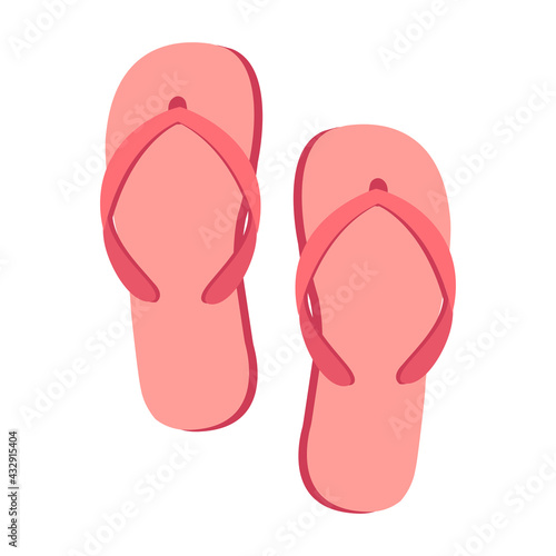 Cartoon vector illustration isolated object summer item pink slippers