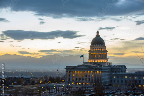 Utah parliament building in the evening hour in Salt Lake City 