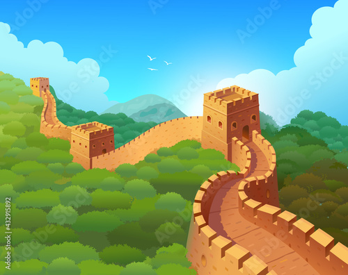 Valokuvatapetti Great Wall of China in a beautiful natural landscape