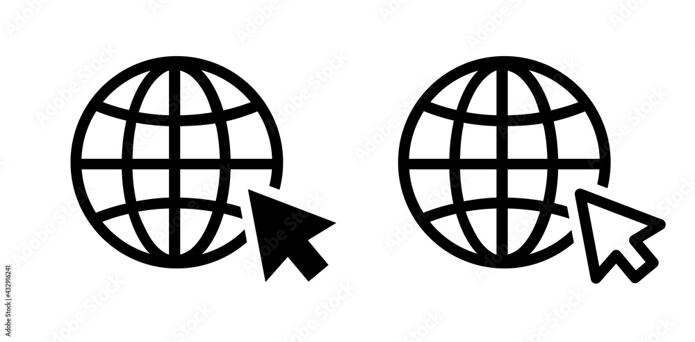 Obraz premium Web icon, click to go to website. Globe with arrow. Vector illustration.