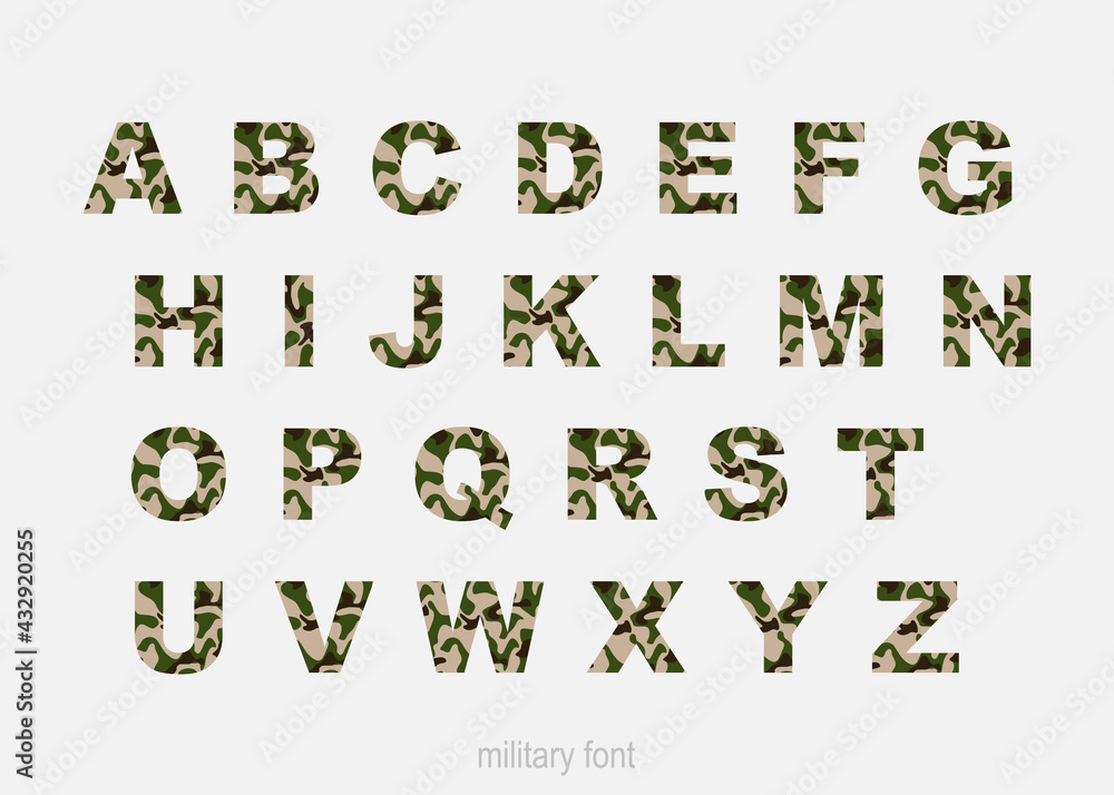 Alphabet. Military style font, camouflage. Alphabet. Military style font, camouflage.