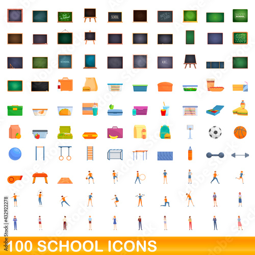 100 school icons set. Cartoon illustration of 100 school icons vector set isolated on white background